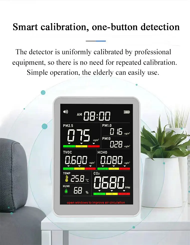 Portable 8 in1 Gas Detector with Alarm Portable Multi Gas Detector  PM10 TVOC HCHO Air Quality Monitor