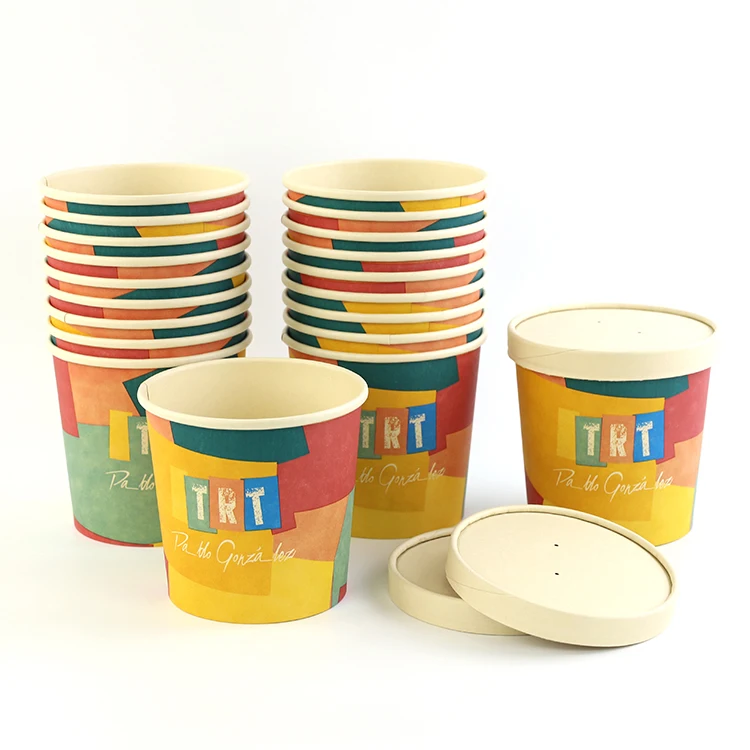 Eco-friendly Biodegradable Disposable Food Packaging 12oz 20oz 24oz 26oz 32oz Takeaway Kraft Paper Soup Cup Bowl With Lid