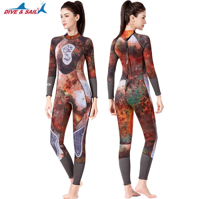 New 3 MM outdoor camouflage neoprene One piece Professional fishing Wetsuit Winter Warm Long sleeved surfing Swimsuit for couple