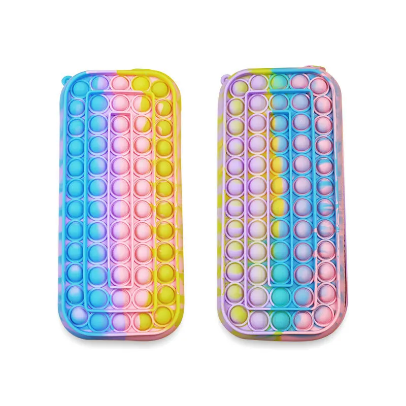 
Pen storage Box 21cm 24cm bubble pop fidget toys silicone pencil case rainbow tie dye school fidgetvpencil case for children 