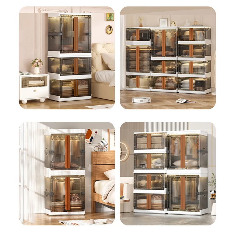 HAIXIN Plastic Collapsible Closet Storage Organizer 39 Gal Foldable Wardrobe Storage Bins with Hanging Rods