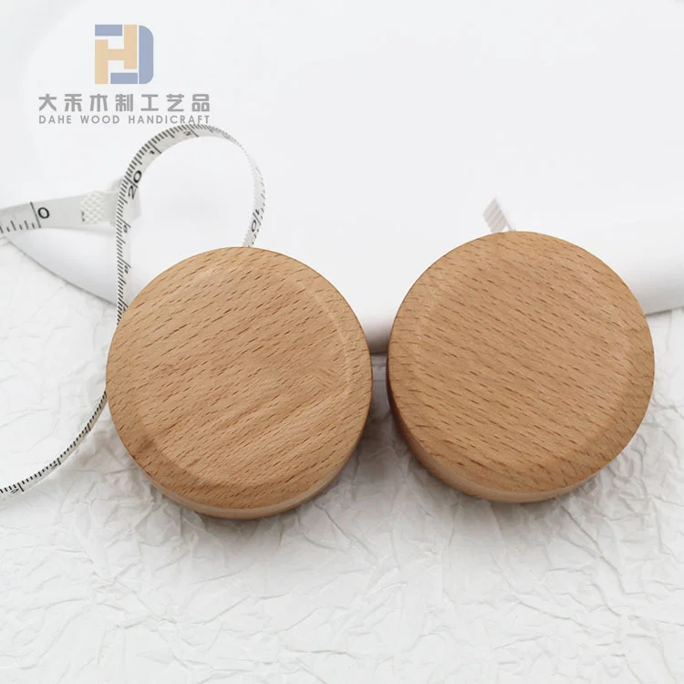 Polished Smooth Surface Round Square Beech 2m Wood Tape Measure Ruler Custom Shape Portable Wooden Measuring Tapes for Daily Use