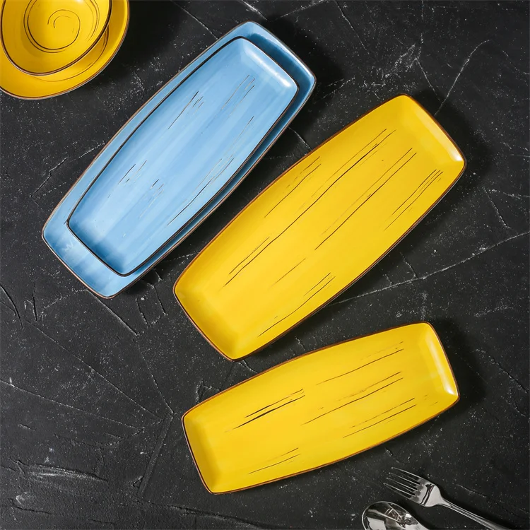 Nordic ceramic modern design hand painted fish sushi custom plates serving dishes porcelain dinner plate for restaurant use