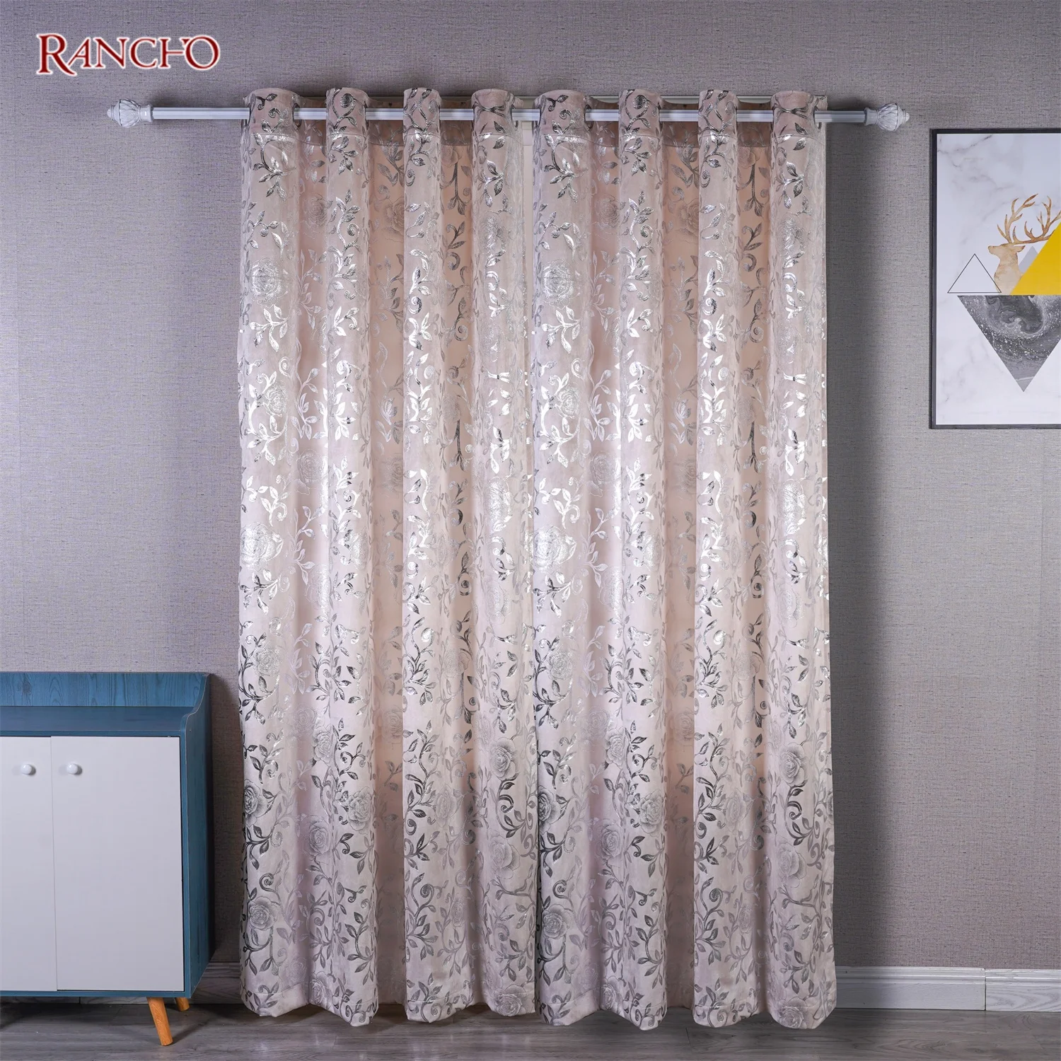 Latest design velvet blackout curtains by silver foil printing design living room silver stamping curtains luxury