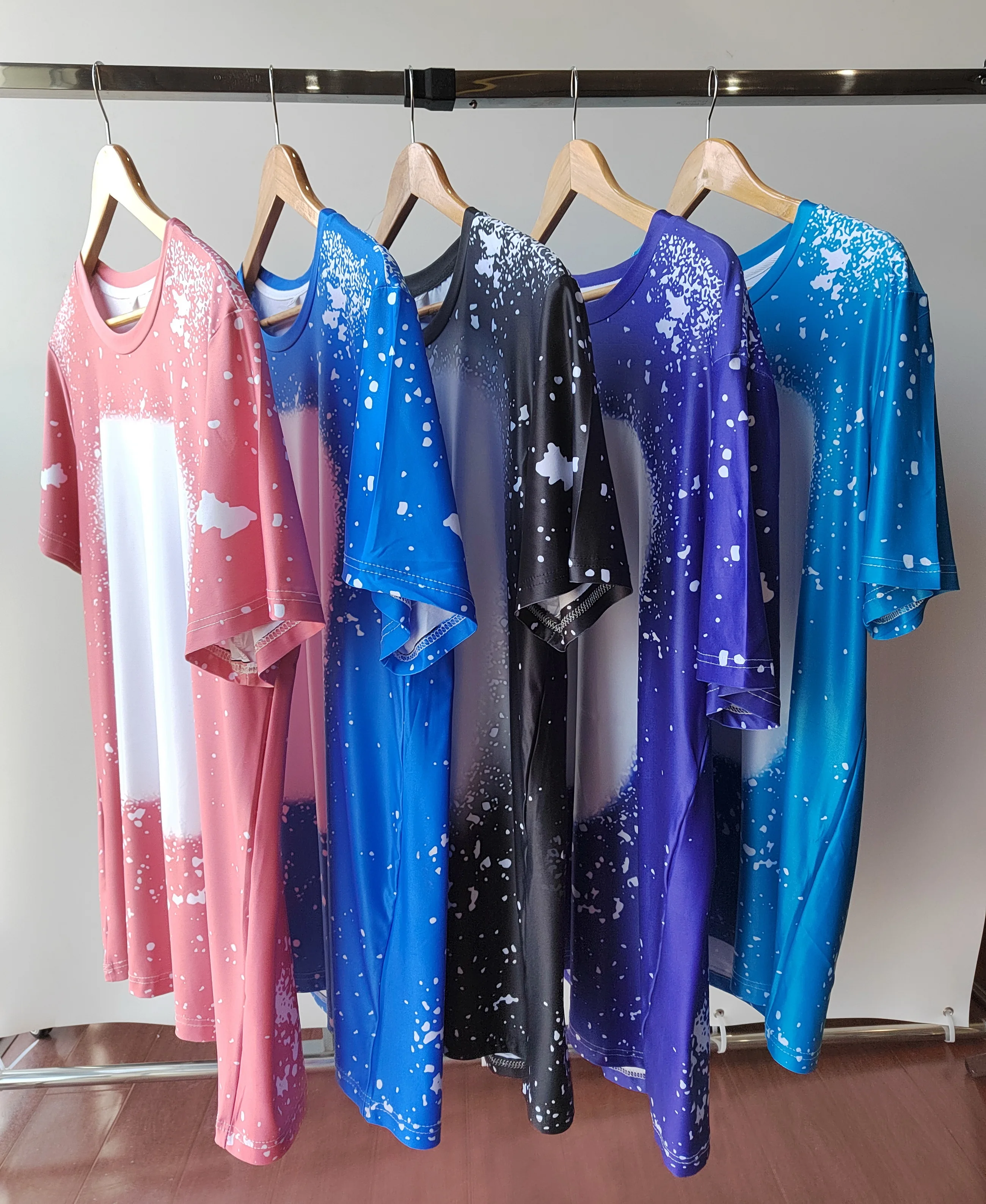 Custom USA size heat transfer 100% polyester pattern shirts unisex faux bleached blank sublimation t-shirts for adult and kids