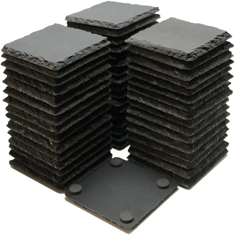 Hot Selling Marble Acrylic Rock Coaster Round Square Slate Coasters For Glasses Cups Slate Coasters For Laser Engraving