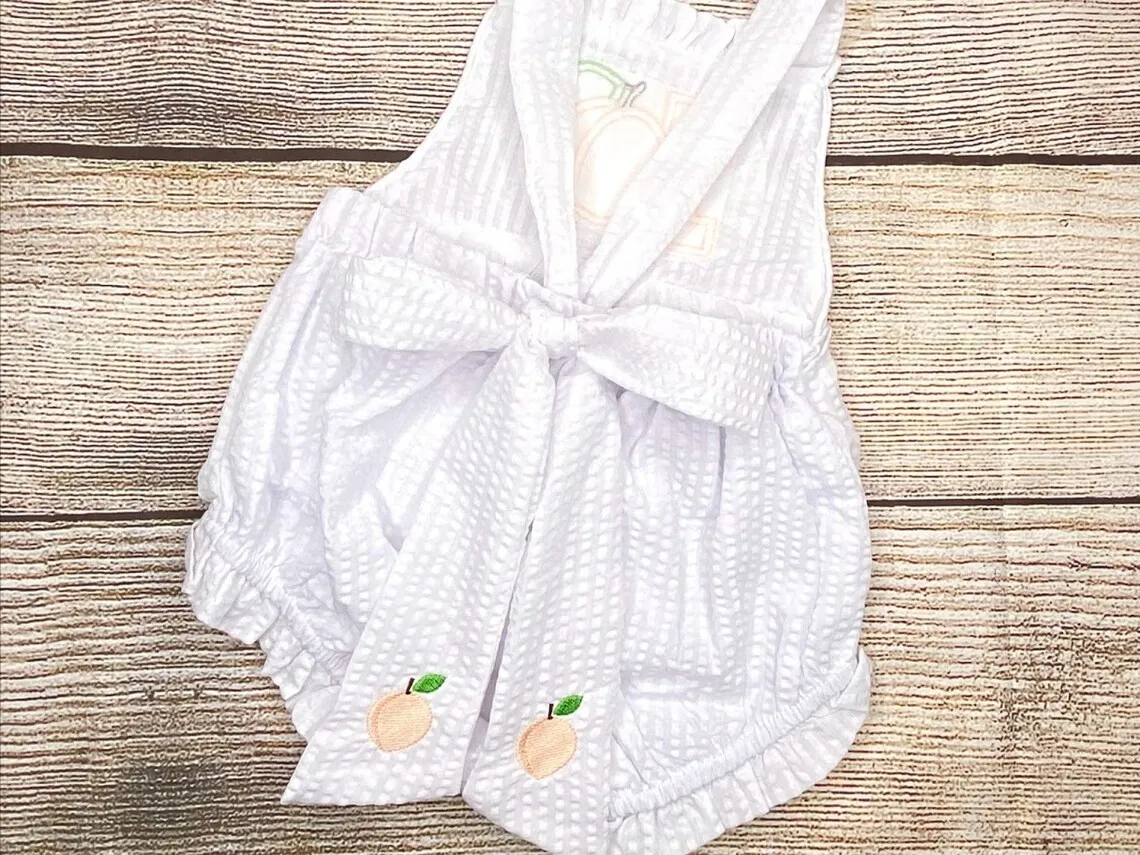 Wholesale Baby Girl Peach 1st Birthday White Seersucker  Romper  Halloween Pumpkin  Applique Outfit Infant Baby Clothing