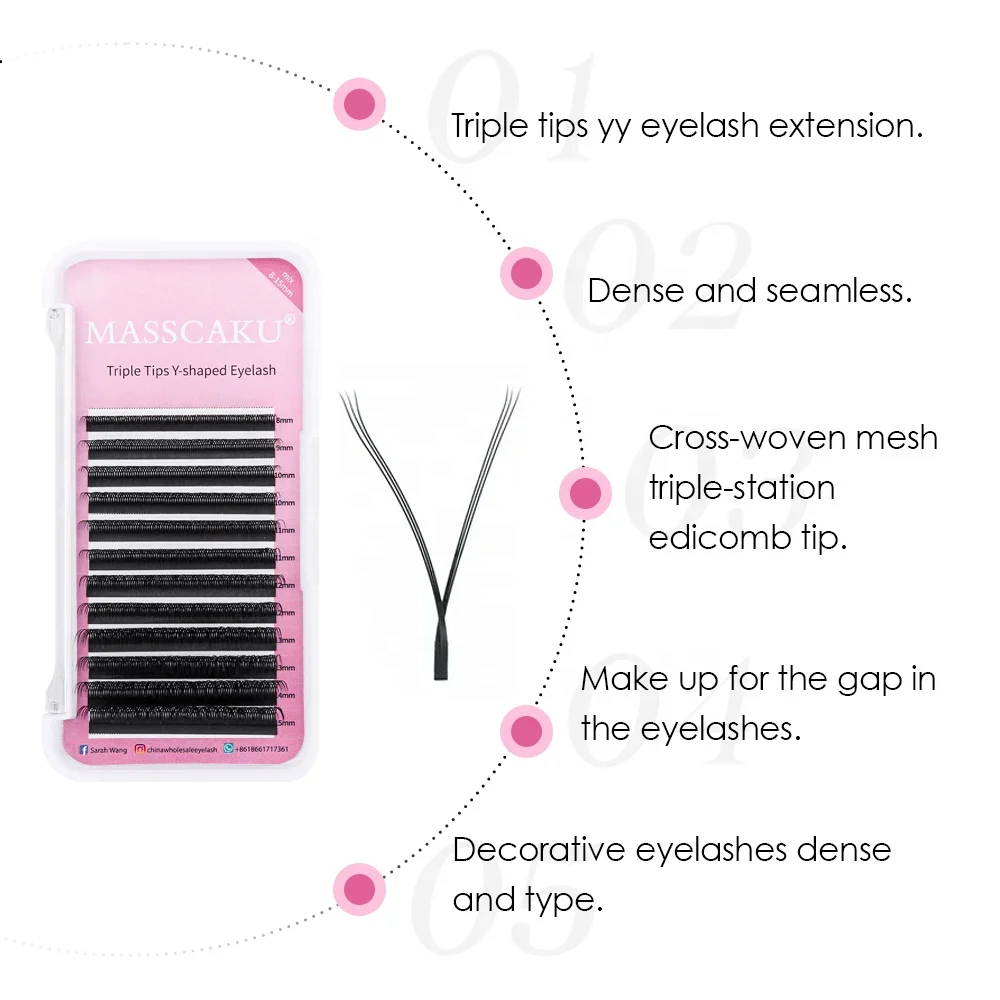 MASSCAKU Double/Triple Tips YY Style Lash Extensions Professional Soft Cilios 0.05/0.07mm Thickness High Quality Eyelashes