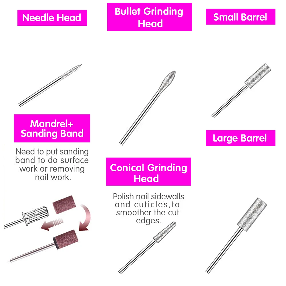 Electric Nail Drill Manicure File Drill Nails Polisher High Quality 65W 35000RPM High Speed Nail drill  ROHS CE 12pcs
