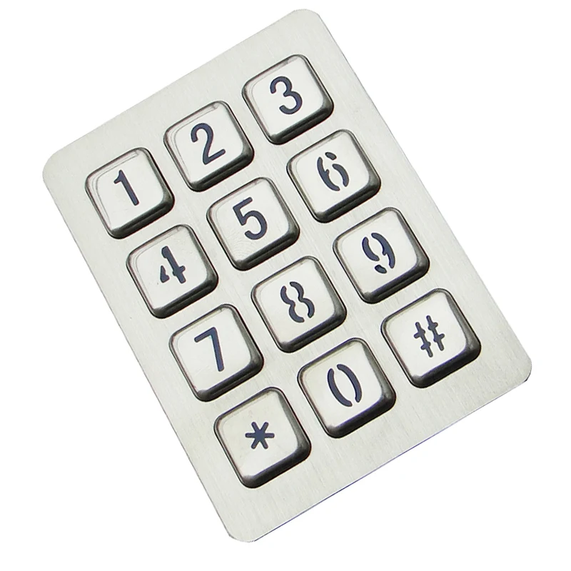 Small Size Stainless Steel Metal Keypad with 12 Backlit Keys in 3 X 4 Matrix