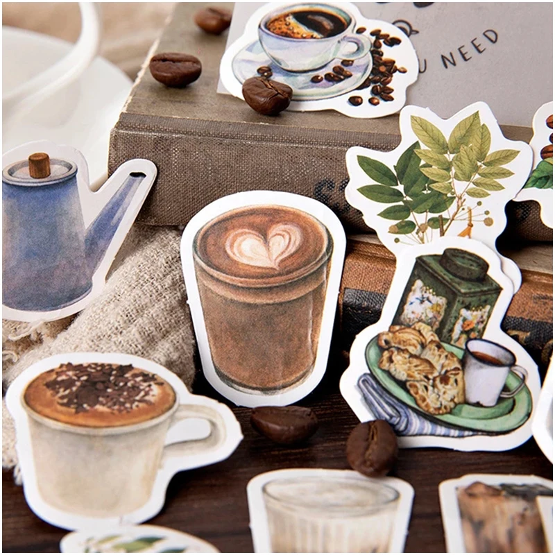 45pcs/pack Vintage Rooftop Coffee Shop Scrapbooking Planner Paper coffee Scrapbook Stickers