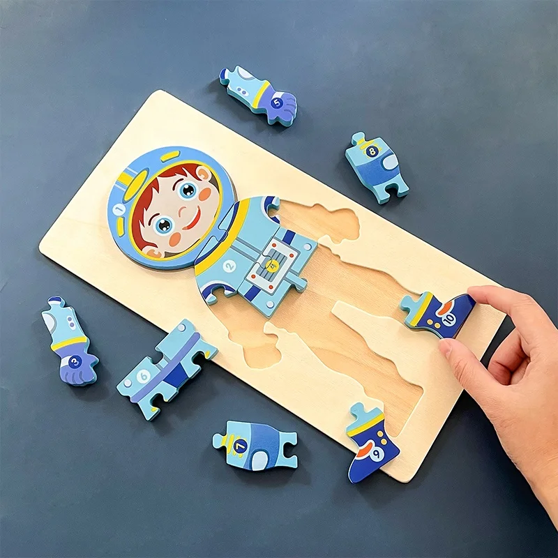 Children Educational Montessori Toys Cartoon Wooden Jigsaw Puzzle for Kids Astronaut Worker