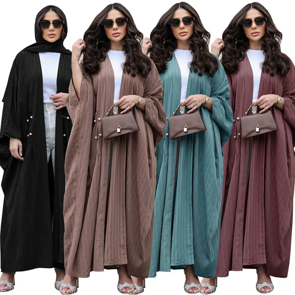 Elegent Maxi Dress Striped Modest Fashion Turkish Caftan Wholesale Abaya Open Cardigan Women Muslim Dress Dubai Islamic Clothing
