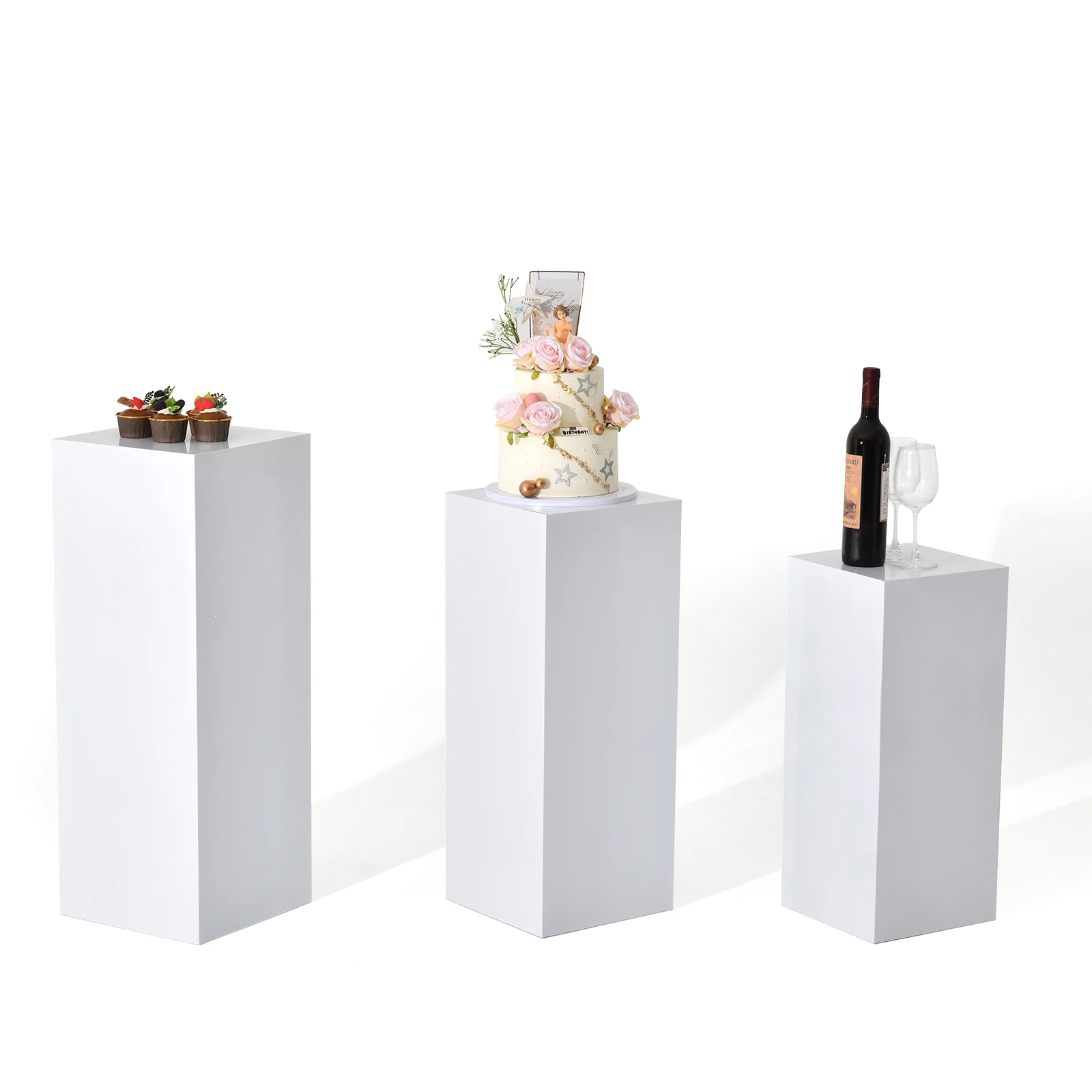 Cuboid Pedestal Stand Party Rectangle Dessert Table Display Boxes for Wedding Props Birthday Babyshower Party Event Decoration