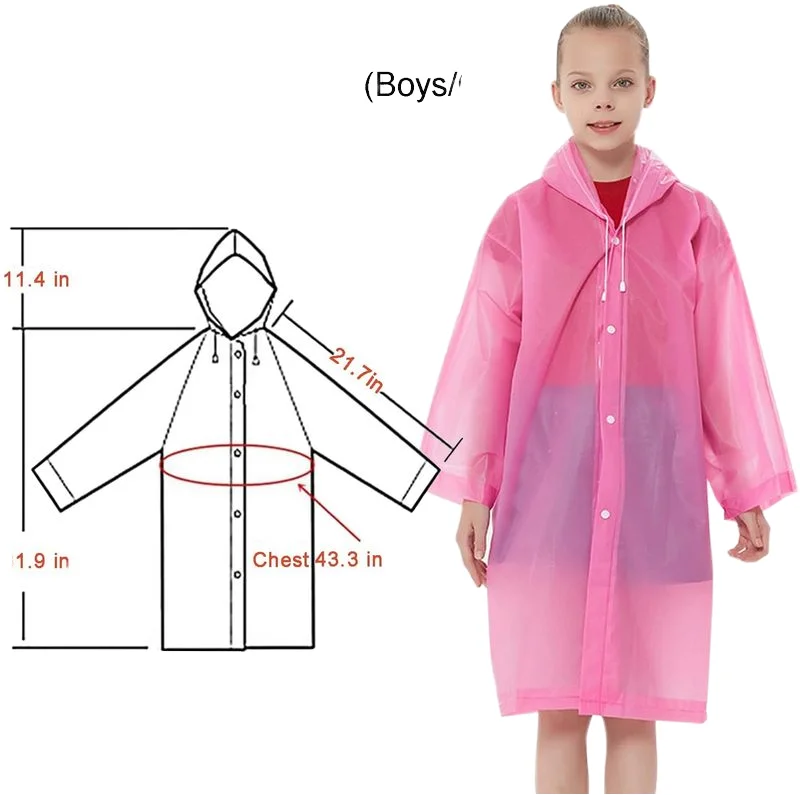 New Fashion Children Raincoat EVA Waterproof Thickened Rain Coat Reusable Transparent Rain Jacket Clear Kids Tour Rainwear Suit