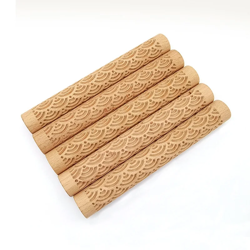 2mm Depth Pattern Hand-made Wooden Textured Rolling Mud Embossed Stick with Pattern Pottery Tools