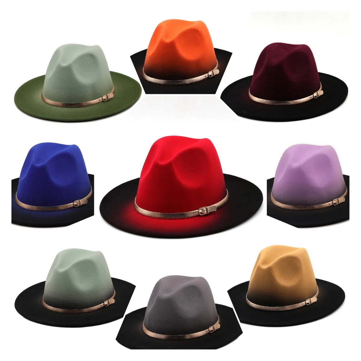Aotemao New fashion polyester/cotton unisex wide brim felt fedora panama ladies custom womens ombre fedora hats