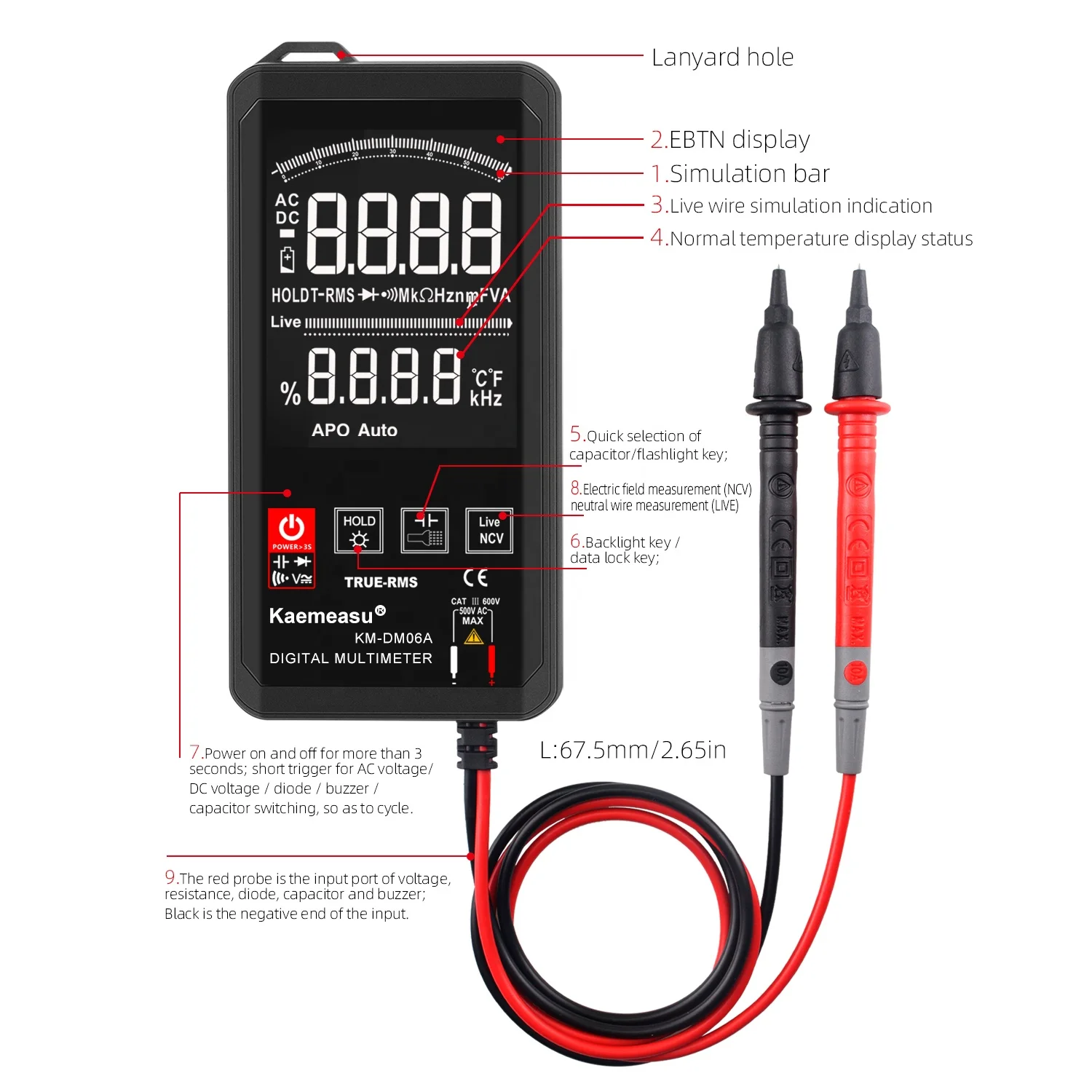 EBTN display Touch Digital Multimeter 6000 Count Digital Multimeter Ncv Function Neutral Live Wire Test Digital Multimeter