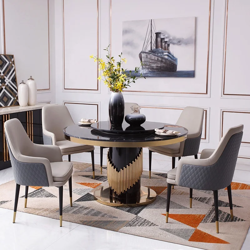 Wholesale custom factory round black marble top ss chromed base high_quality_dining_table