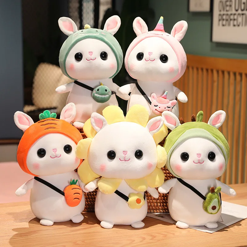 Colorful Animal Fruit Flower Rabbit Cute Big Eyes Small White Rabbit Orange Carrot Green Avocado Animal Plush Toy