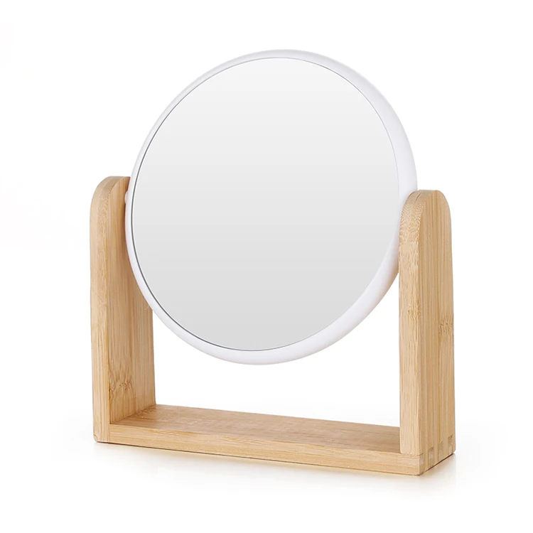 factory design round dresser hairdresser make up mirror travel rotatable brown cosmetic table stand mirrors with logo customized