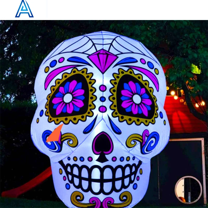 Halloween horrible scary LED light giant inflatable skull face decoration model for holidays celebration inflatable monster