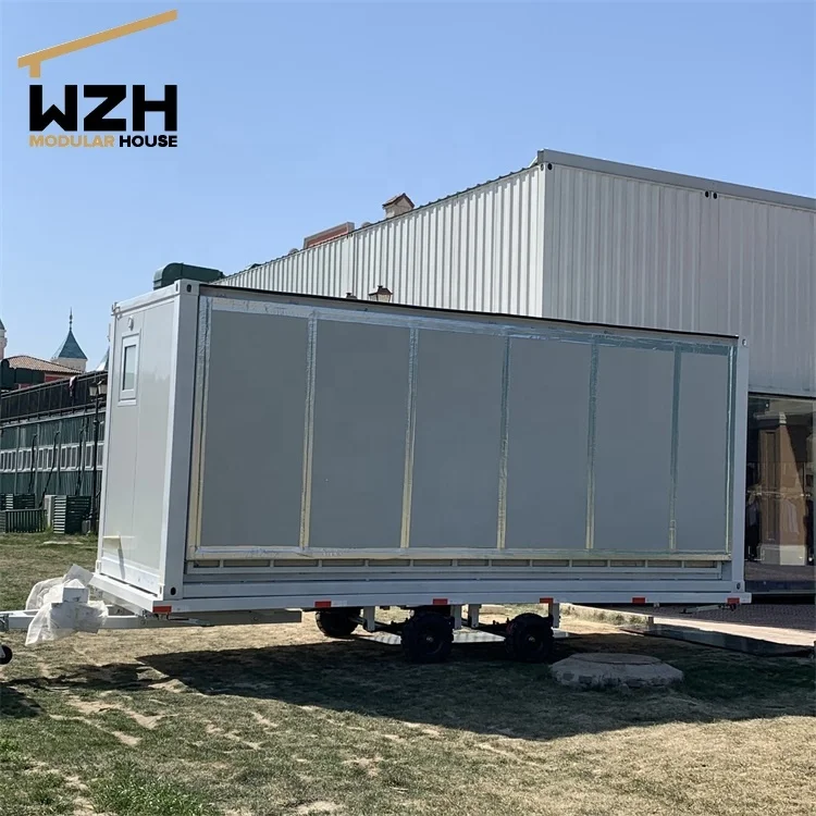 Hot sale prefab 20 40 ft steel frame container caravan cabin house on wheels for europe