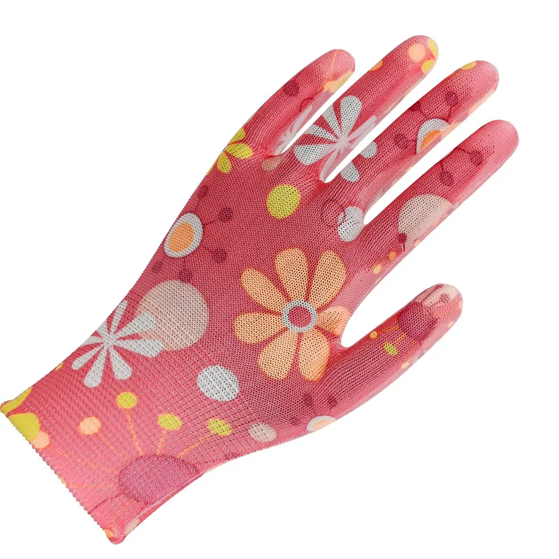 Hot Selling Printed Coated Gloves Anti-Static Pu Coated Women Garden Working Gloves