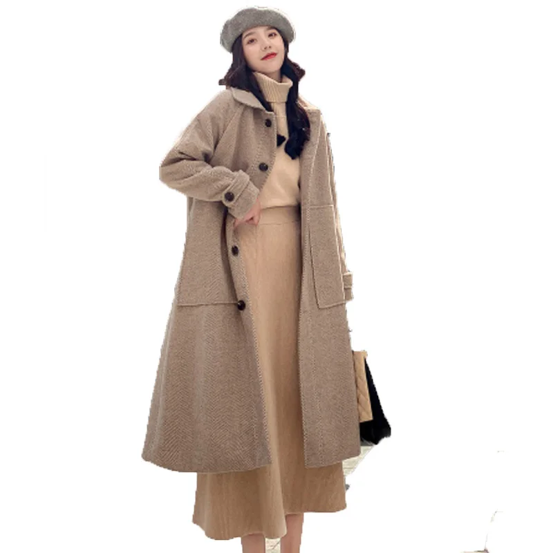 high quality hot selling winter warm formal streetwear ladies office long sleeve knee length woolen coat women