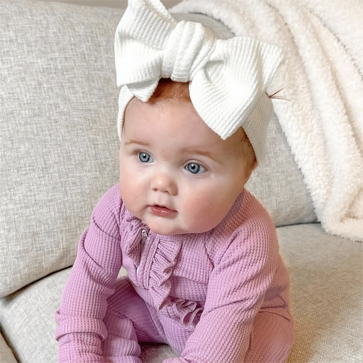 Custom OEM Newborn Infant Toddler Girls Clothes Solid Color Waffle Organic Cotton Ruffle Baby jumpsuit with zipper