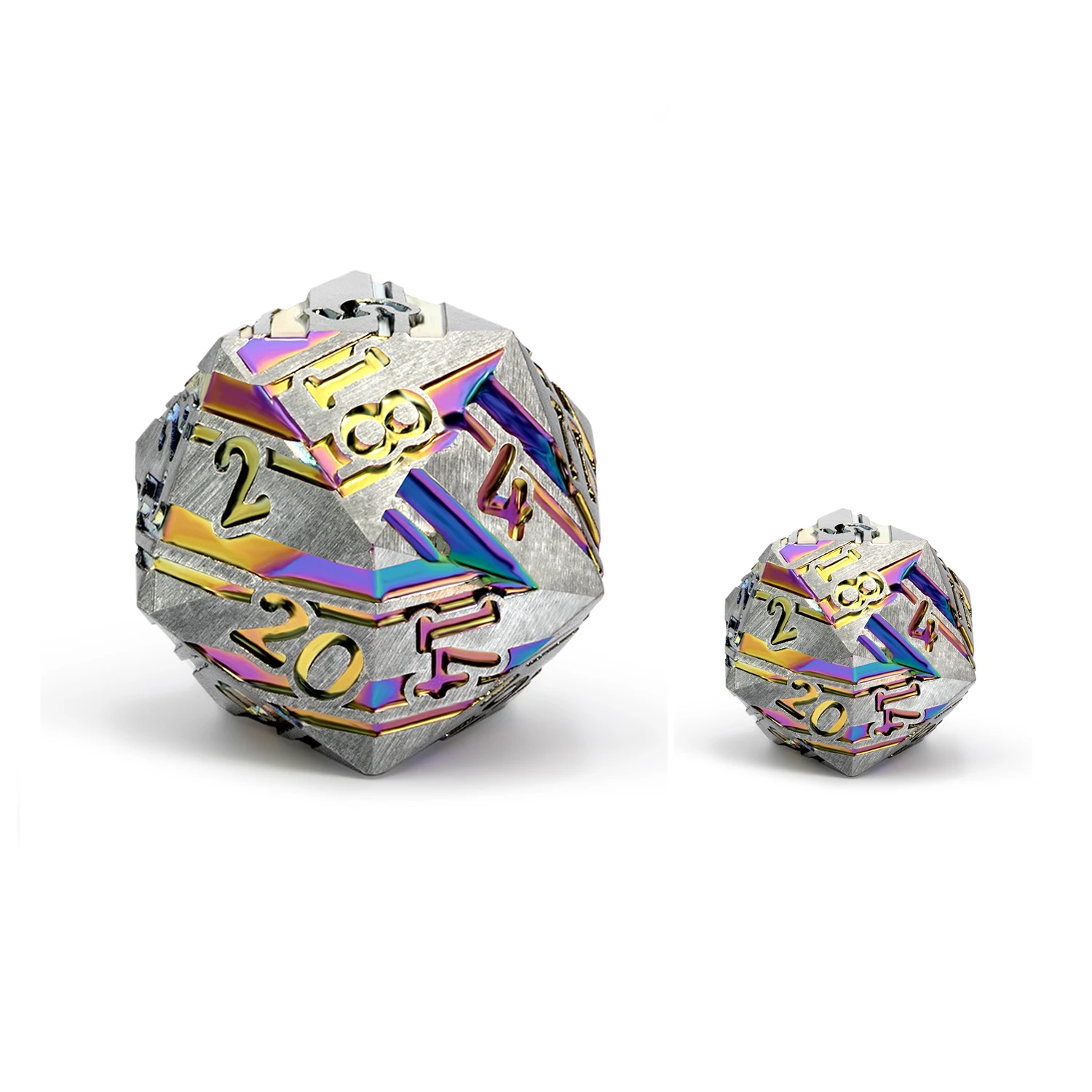 Оптовая Продажа с фабрики гигантские металлические D20 33 мм игровые кубики Dnd радужные D & фиолетовые Зеленые Синие полосы