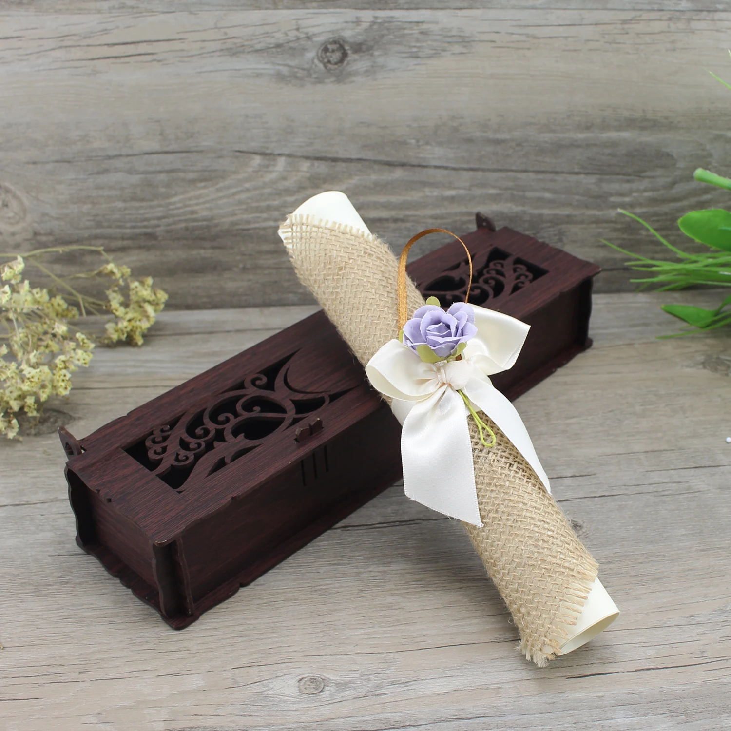 Creative Design Laser Cut Wooden Box With Scroll Wedding Invitation and Birthday Cards Save the Date