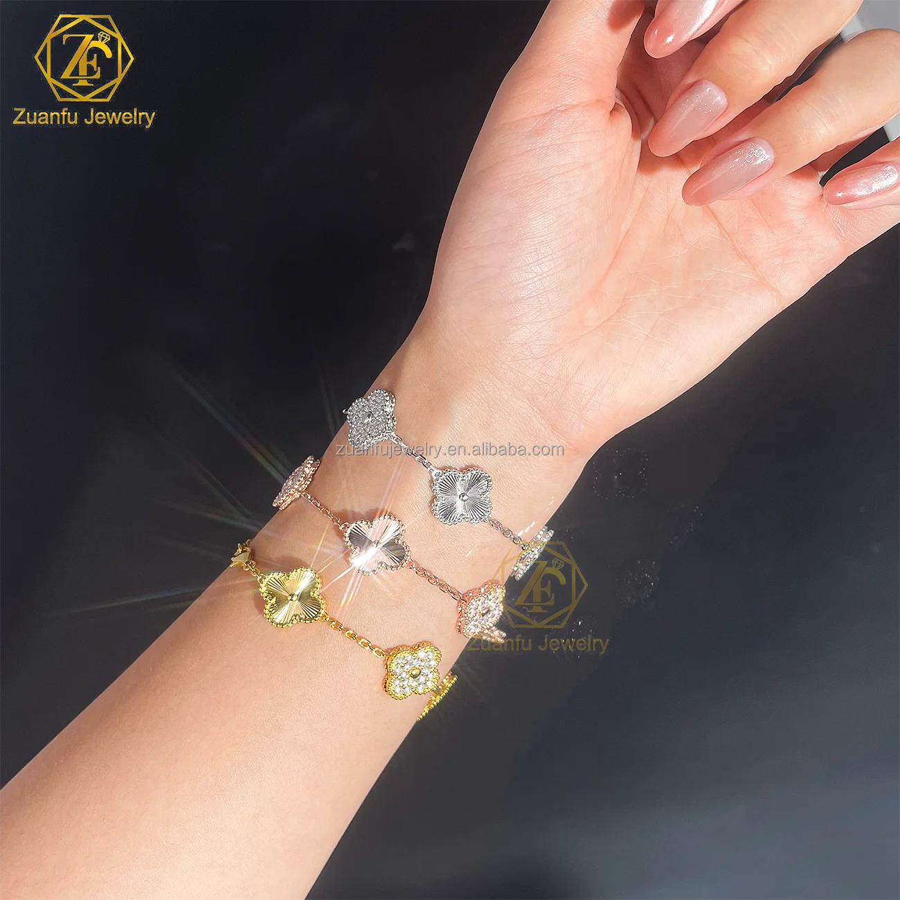 Christmas gifts natural red agate VVS D moissanite diamond 925 sterling silver lucky four leaf cover bracelet for girl and lady