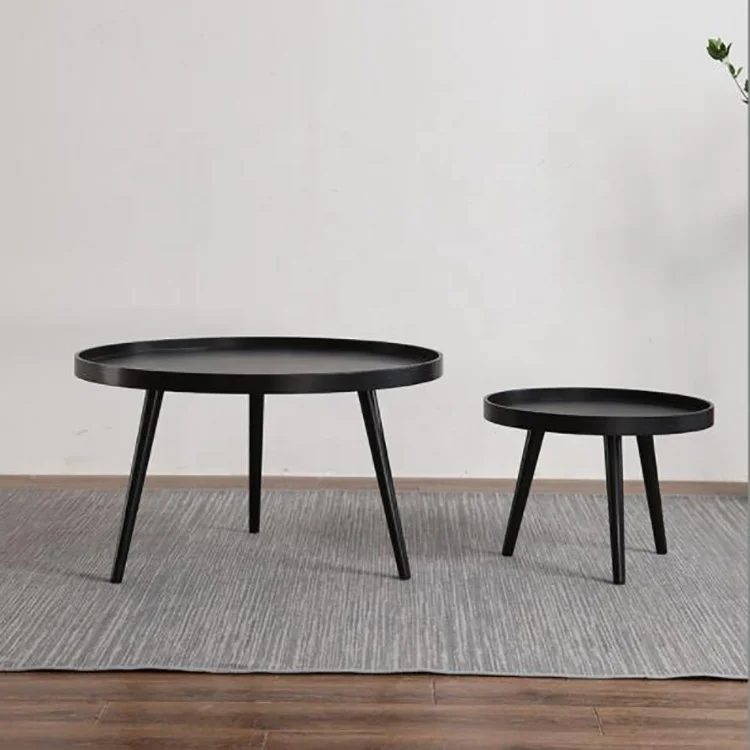 custom China wholesale black multifunctional wooden round nesting coffee table set