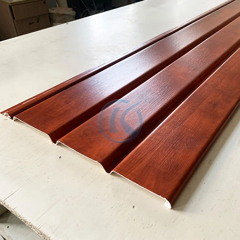 Custom 12inch Waterproof Exterior Air Ventilation Wooden Film Laminated PVC Vinyl Plain Soffit Ceiling Panel Board For Roof Eave