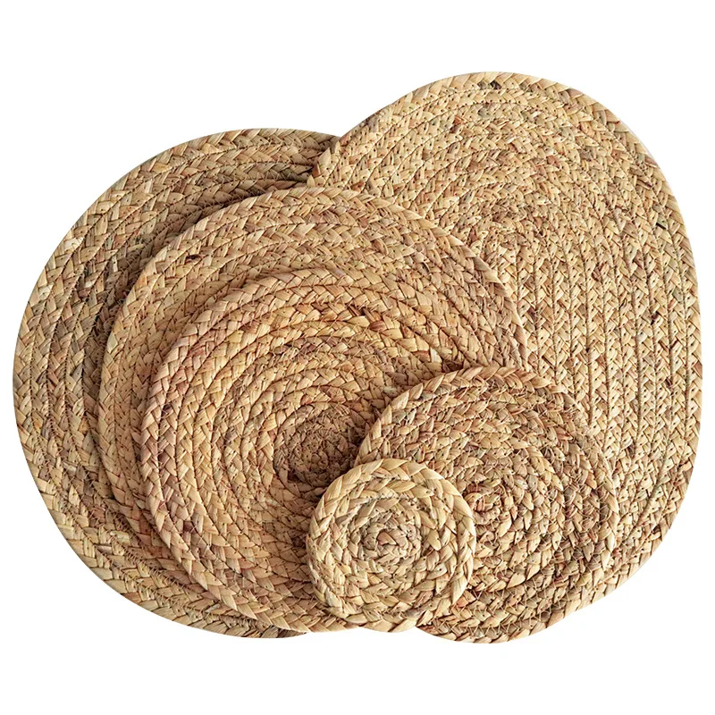 Rattan Round Natural Hand-Woven Water Hyacinth Christmas Placemats Heat Resistant Non-Slip Mats for Table Pots Teapots Plants