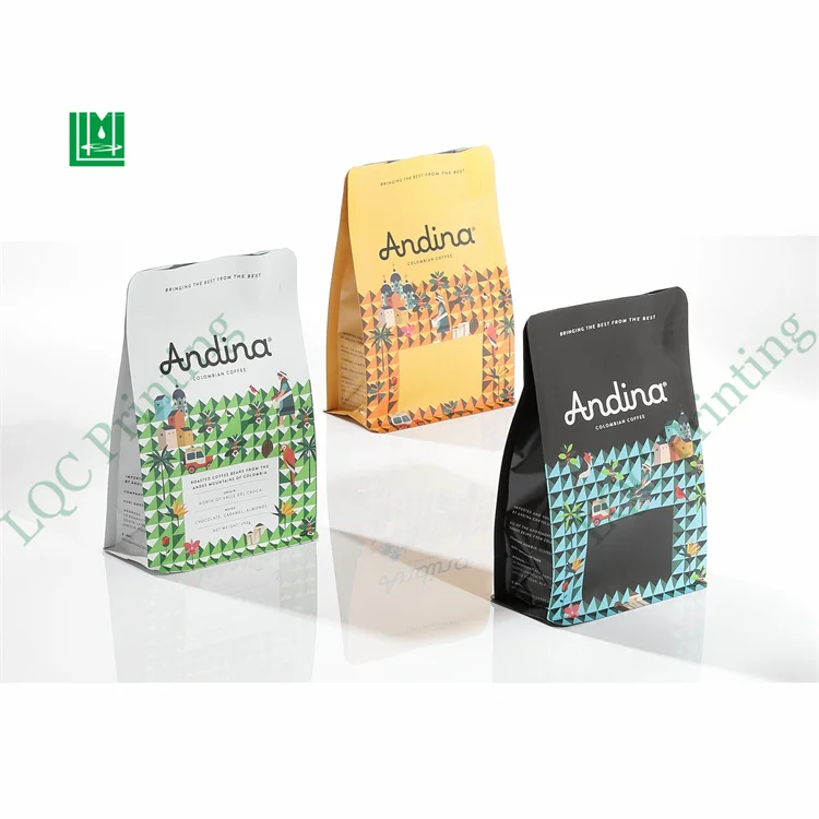 Customized flat bottom paper kraft package valve coffe bean pouch packaging bag smell proof with valve and zipper