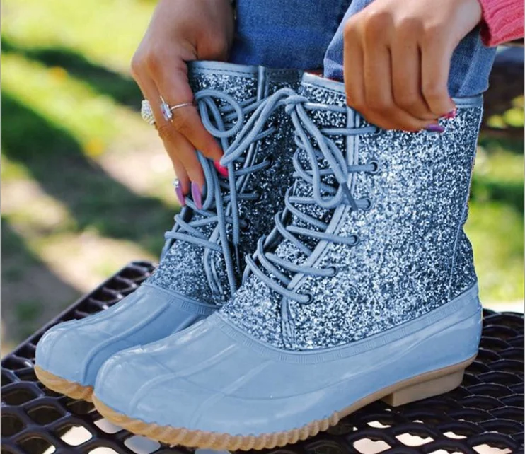 2020 оптовая продажа, Новое поступление, блестящие водонепроницаемые резиновые сапоги для женщин на утином пуху