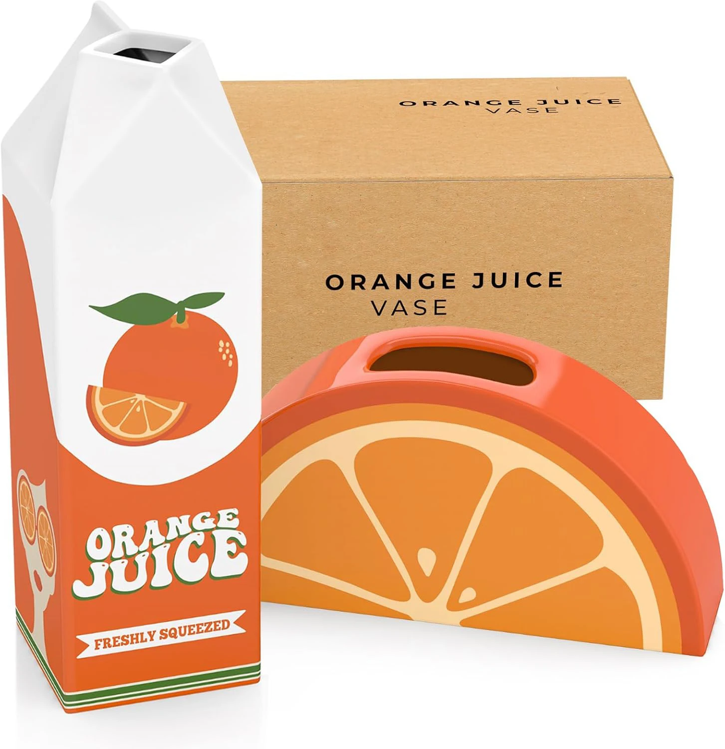 Creative Sliced Orange Vase Unique Milk Carton Shape Flower Vase Tabletop Ceramic Orange Juice Vases for Home Decor