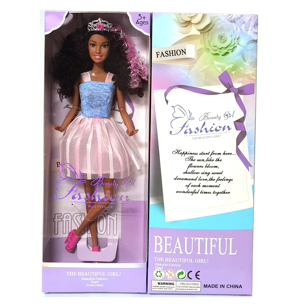 11.5 Inch 11 Joints Solid American African Black Skin Doll Girl Gift Realistic Reborn Dolls Princess Girl