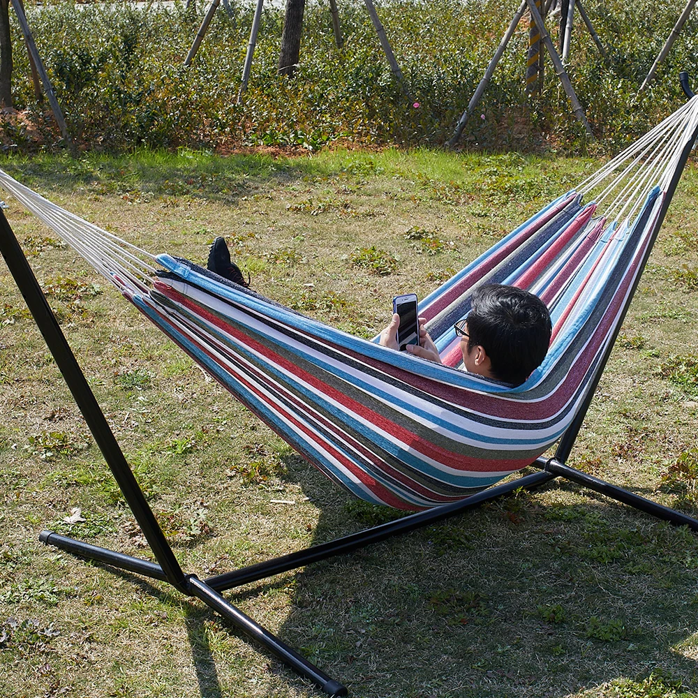 Hammock With Stand Double Cotton Hammock And Heavy Duty Steel Stand Including Portable Carrying Case