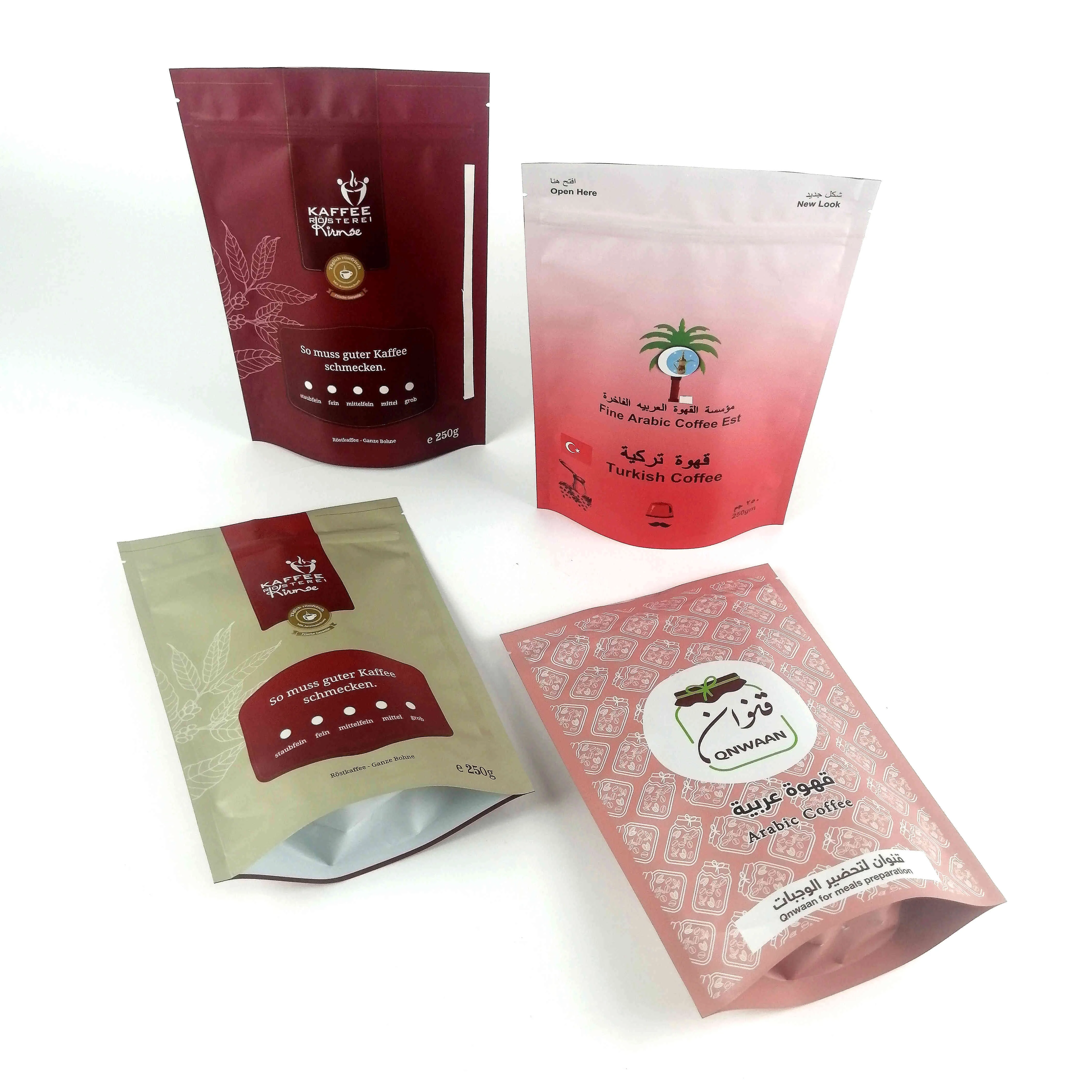 Custom 200g 300g Zip Lock UV Printed Bags Custom Printed Mylar Bags For Tea Cocoa Bean Coffee Bags With Valve