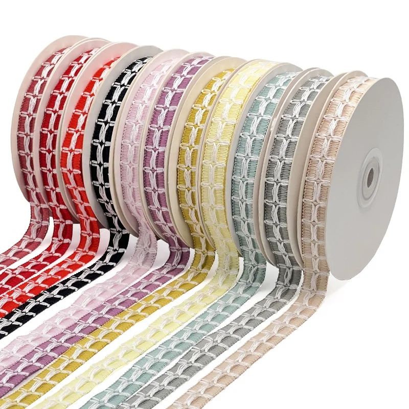 14MM 27MM Hollow Plaid Ribbon Hook Weaving Craft Ribbon Crochet Plaid Gift Ribbon For Diy Gift Box Packaging Flower Decoration