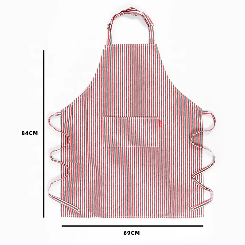 CHANGRONG Custom Men Women 2 Pockets Adjustable Bib black Stripes cotton chambray Kitchen Cooking Aprons