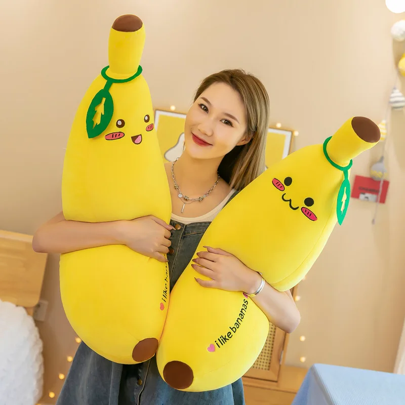 Hot sale custom 35/50cm Large size simulation banana plush fruit pillow sleep doll girl birthday gift