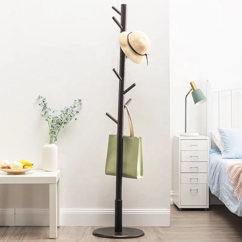 
Haichuan Wooden Coat Rack Free Standing Coat Hat Tree Coat Hanger Holder Stand with Round Base for Clothes 8 Hooks 
