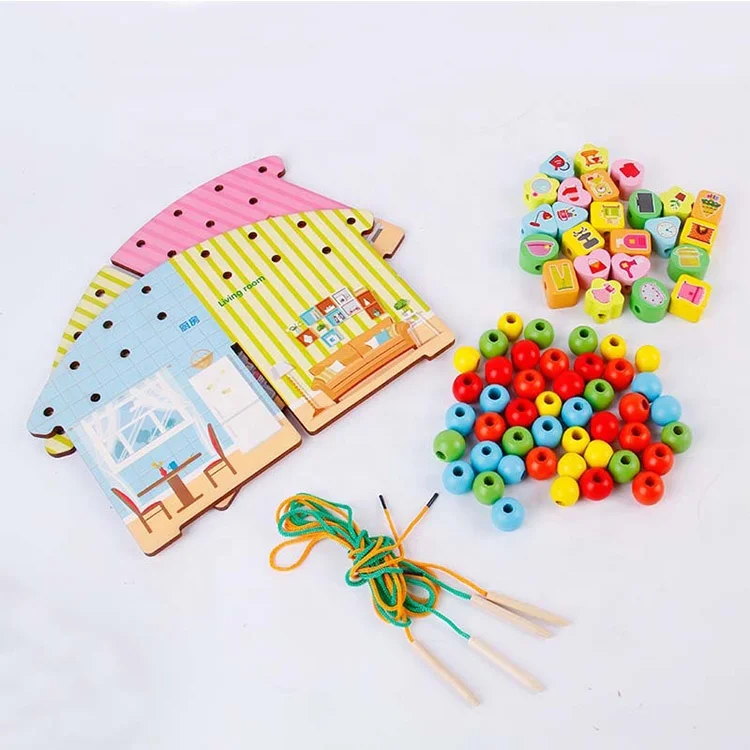 Kids Montessori Wooden Fruit Lacing Stringing Beads Autism Relief Fine Motor Skills Games Educational Toys For Children