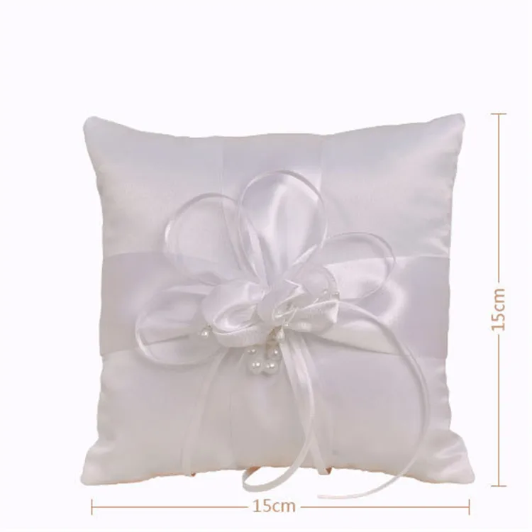New Arrival White Marriage Ribbon Bow Square Ring Pillow Satin Bridal Ring Cushion For Wedding Party Supplies Anniversary
