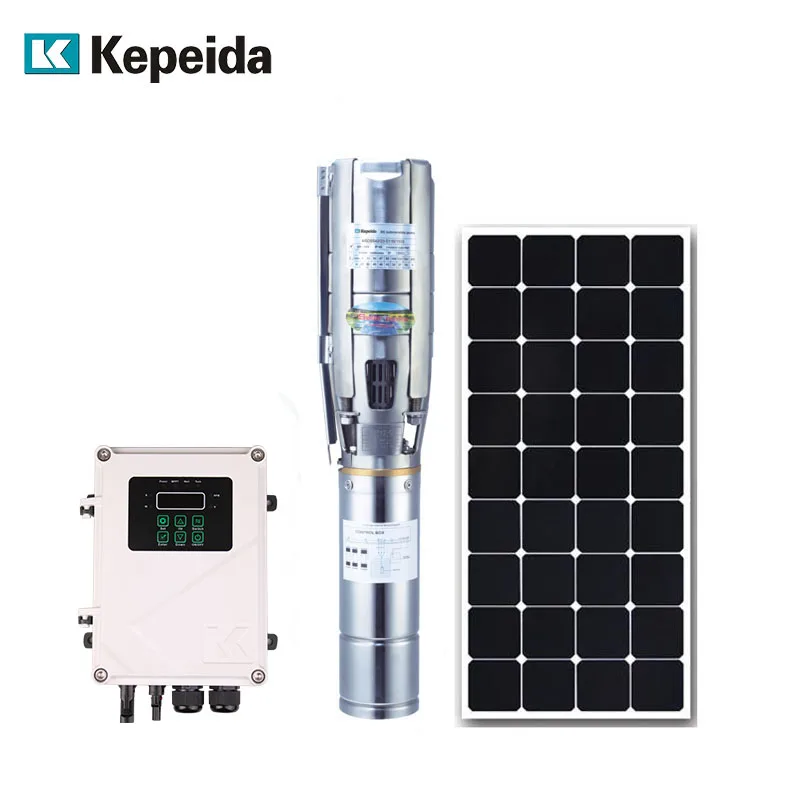 6inch 4hp Large flow ac dc hybrid solar power borehole submersible deep well water pump kit with solar panel