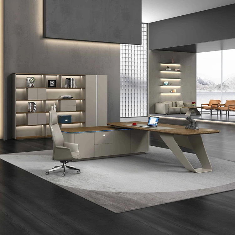 Роскошный дизайн современная офисная мебель для руководителей высокотехнологичный офисный стол L-образной формы